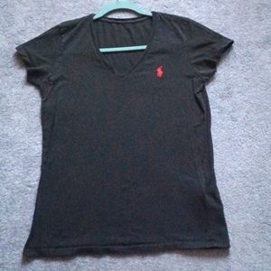 POLO Ladies V-neck Tee Black with Red Logo size small